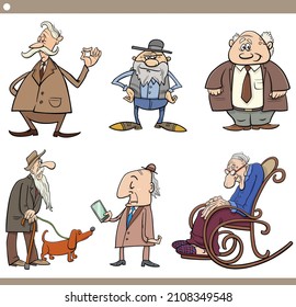 Cartoon illustration of elder men or seniors characters set