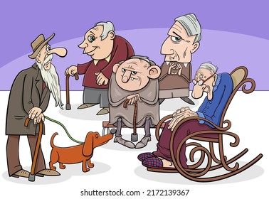 Cartoon illustration of elder people or senior characters group