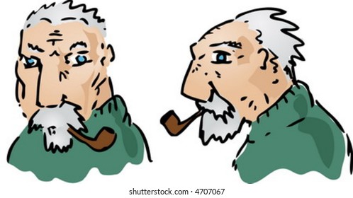Cartoon illustration of an elderly grey-haired man
