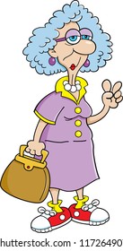 Cartoon illustration of a elderly lady holding a purse.