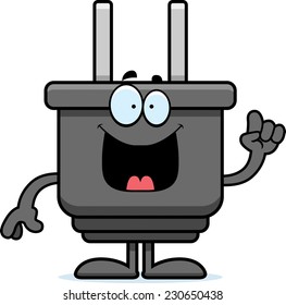 A cartoon illustration of an electrical plug with an idea.