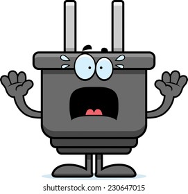 A cartoon illustration of an electrical plug looking scared.