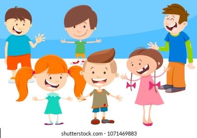 Cartoon Illustration of Elementary Age Kids Characters Set