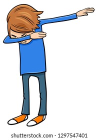 Cartoon Illustration of Elementary Age or Teenager Boy Character Doing Dab