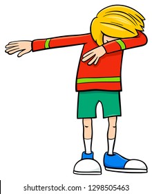 Cartoon Illustration of Elementary Age or Teenager Dabbing Boy Character