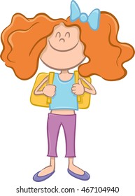 Cartoon Illustration of Elementary School Age or Teenage Girl