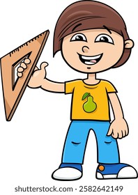 Cartoon illustration of elementary school boy with triangle