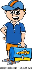 Cartoon illustration of elementary school student boy with school bag