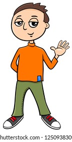 Cartoon Illustration of Elementary or Teen Age Boy Character
