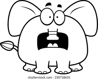 A cartoon illustration of an elephant looking scared.