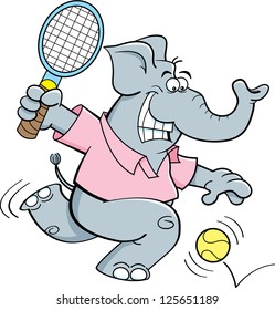 Cartoon illustration of an elephant playing tennis.