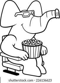 A cartoon illustration of a elephant watching a 3D movie.