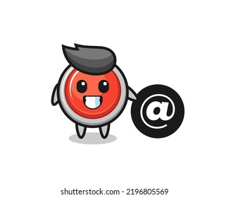 Cartoon Illustration of emergency panic button standing beside the At symbol , cute design