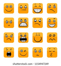 Cartoon Illustration of Emoticon or Emotions Facial Expression Icons Set