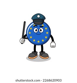 Cartoon Illustration of europe flag police , character design