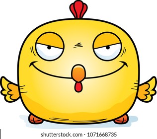 A cartoon illustration of an evil looking chicken.