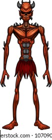 A cartoon illustration of an evil looking demon.