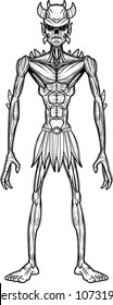A cartoon illustration of an evil looking demon.