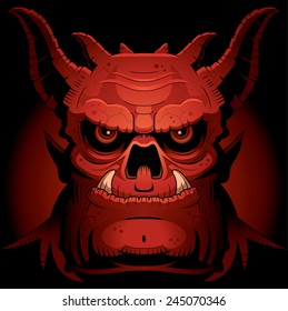 A cartoon illustration of an evil looking demon.