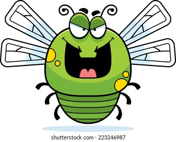 A cartoon illustration of an evil looking dragonfly.