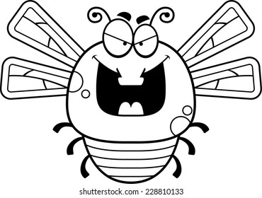 A cartoon illustration of an evil looking dragonfly.