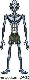 A cartoon illustration of an evil looking fish creature.