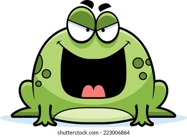 A cartoon illustration of an evil looking frog.