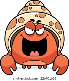 A cartoon illustration of an evil looking hermit crab.