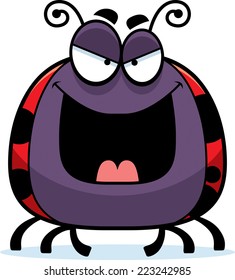 A cartoon illustration of an evil looking ladybug.
