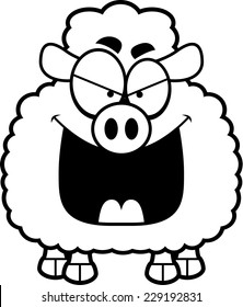 A cartoon illustration of an evil looking lamb.