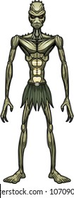 A cartoon illustration of an evil looking lizard man.