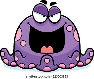 A cartoon illustration of an evil looking octopus.