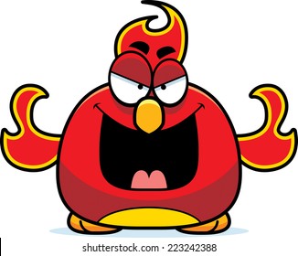 A cartoon illustration of an evil looking phoenix bird.