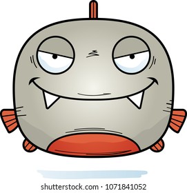 A cartoon illustration of an evil looking piranha.