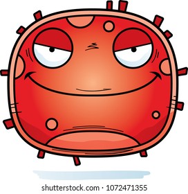 A cartoon illustration of an evil looking red blood cell.