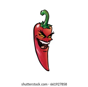 Cartoon illustration of an evil looking red hot chili pepper with a face