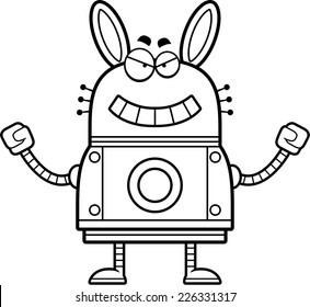 A cartoon illustration of an evil looking robot rabbit.