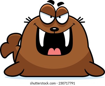 A cartoon illustration of an evil looking walrus.