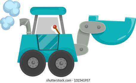 Cartoon Illustration of Excavator Construction Equipment