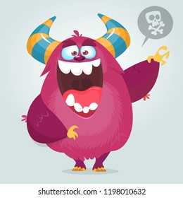 Cartoon illustration of excited monster character waving isolated