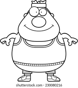 A cartoon illustration of an exercising man smiling.