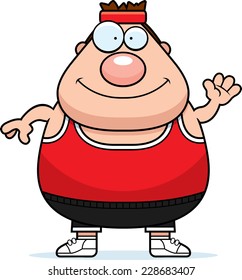 A cartoon illustration of an exercising man waving.