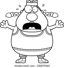 A cartoon illustration of an exercising woman looking scared.