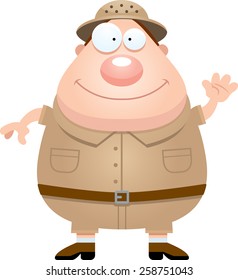 A cartoon illustration of an explorer waving.