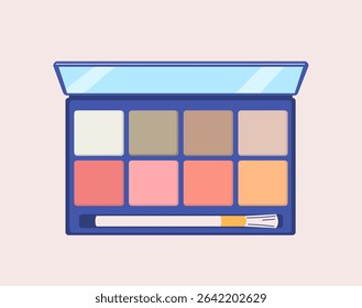 Cartoon illustration of an eye makeup palette with colorful shades. Drawing for beauty branding and cosmetic advertisement