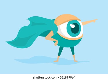 Cartoon illustration of eye super hero forecasting future