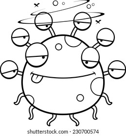 A cartoon illustration of an eyeball monster looking drunk.