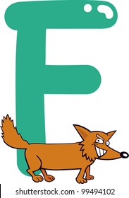 cartoon illustration of F letter for fox
