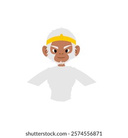 Cartoon illustration of the face and body of young Hanuman, the white monkey in the Ramayana epic. vector flat design