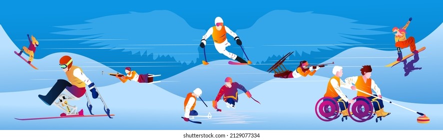 Cartoon illustration with faceless abstract men and women on winter background